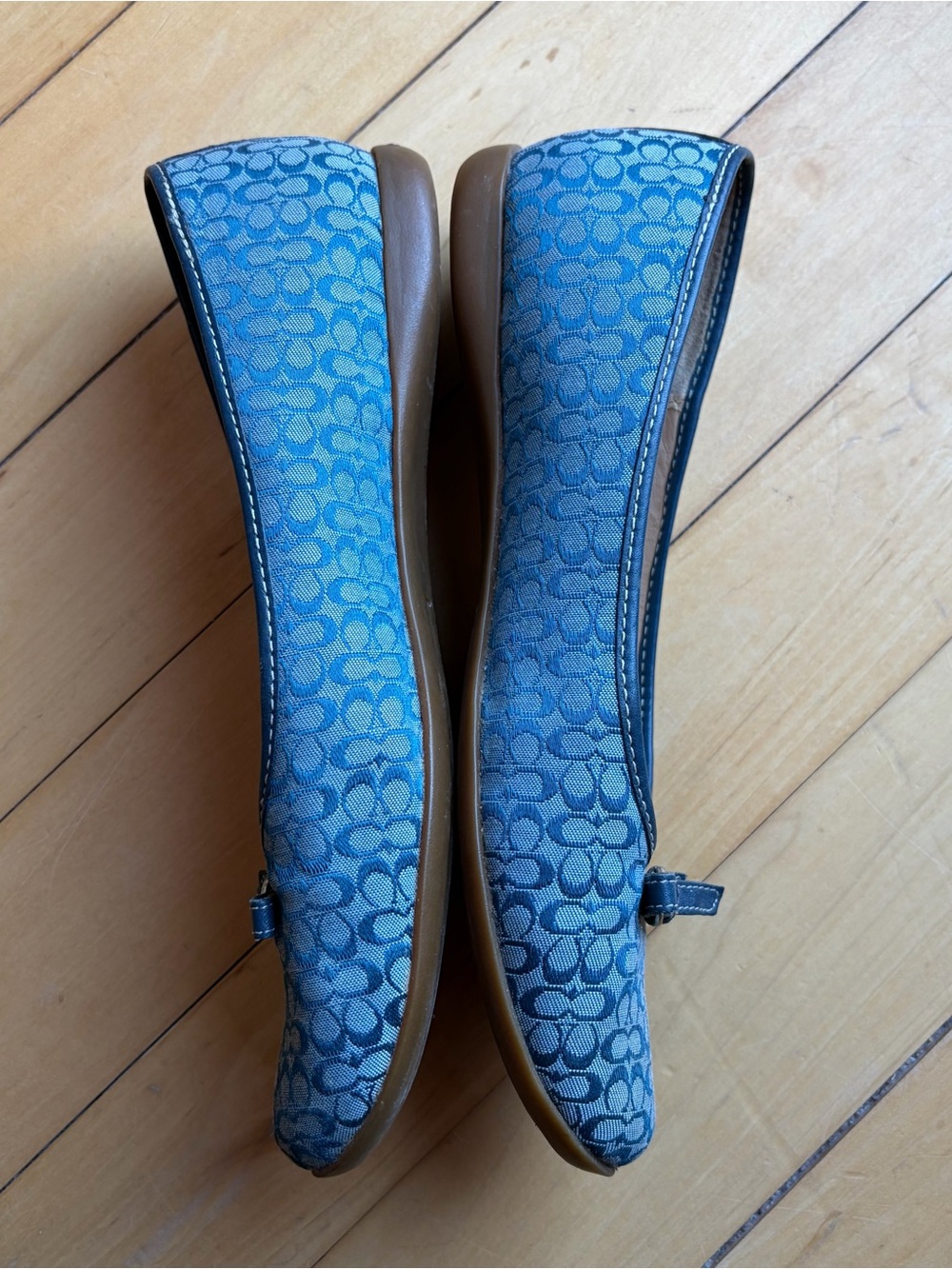 COACH Denim Blue Crystal Signature C Canvas Buckle Ballet Flats Slip-On Shoes 8 - Picture 2 of 13